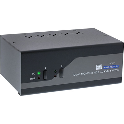 InLine® KVM Desktop Switch, 2-fach, Dual Monitor, DP+HDMI, 4K, USB 3.0, Audio