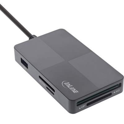 InLine® USB 3.2 Multi Cardreader Hub, SD/TF/MS/XD/CF, 3-Port USB-A, Dual (Produktbild 1)